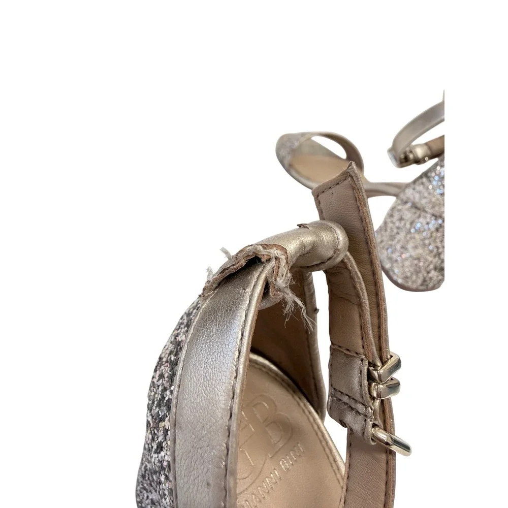 Gianni Bini Gold Glitter Block Heel Sandals Ankle Strap Womens Size 8M Fair - Picture 8 of 13